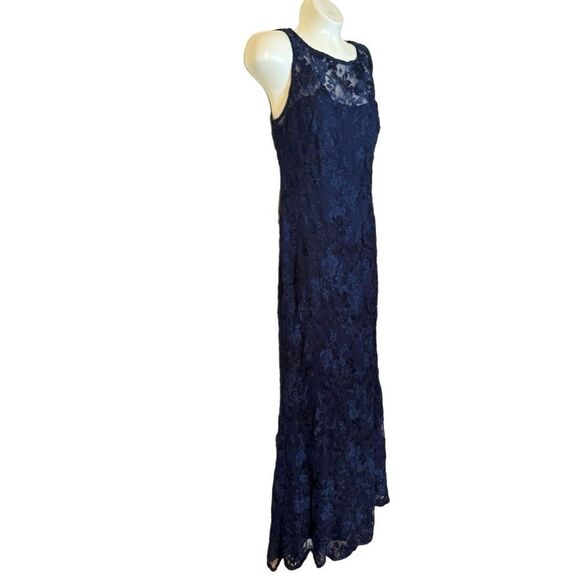 NWT Karl Lagerfeld Navy Floral Lace Maxi Gown - Picture 1 of 12